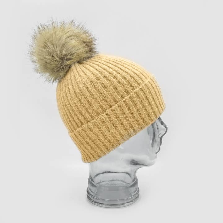 Cappello pom-pom in pelliccia sintetica misto cashmere in lino per la vendita all'ingrosso da parte di Last True Angel