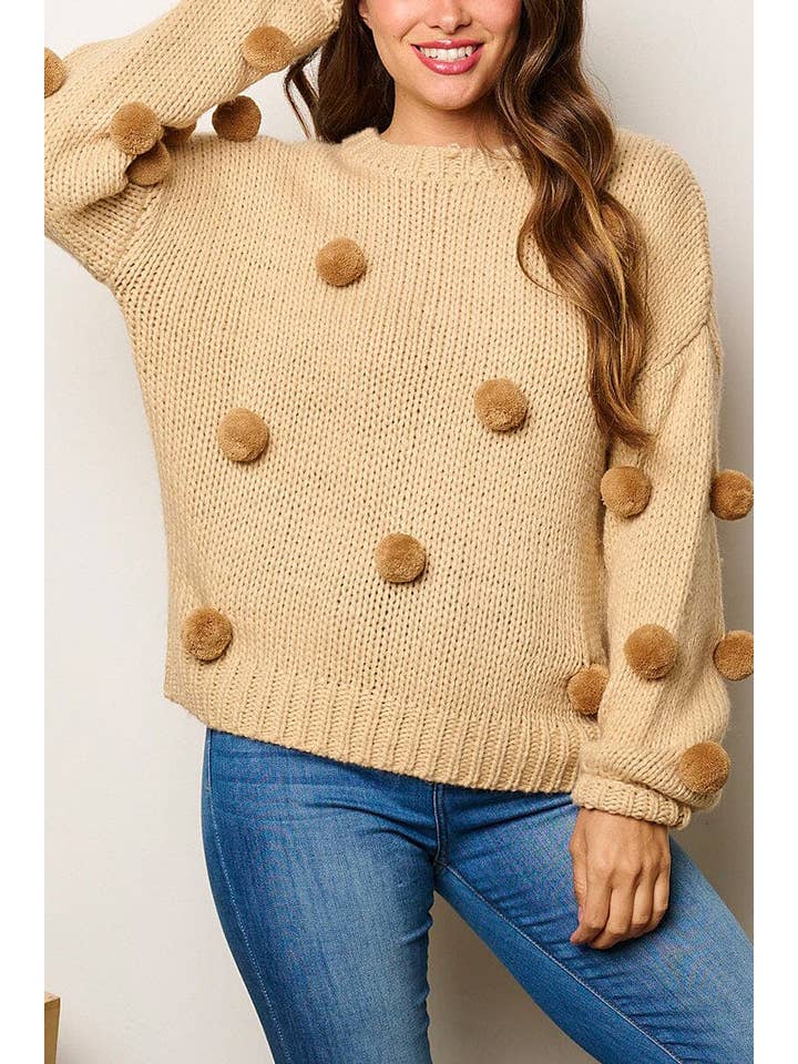 ROUSSEAU - Wholesale Knit Sweater - Women's - POM POM'S DETAILED PULLOVER SWEATER12