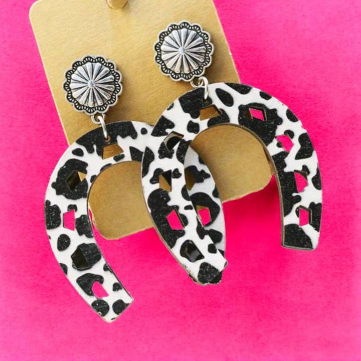 Pendientes de Estampado de Vaca Sobredimensionado y Estilo Occidental para venta al por mayor de The Bling Barn