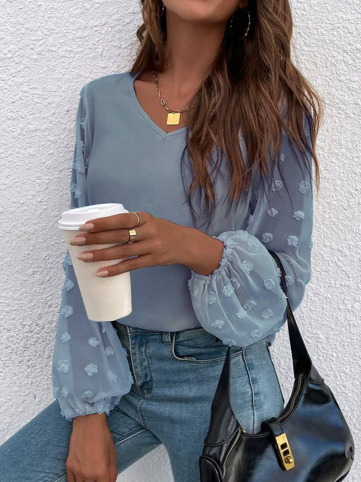 Fashion Combination - Wholesale Blouse - Women's - swiss dot bishop sleeve blouse11