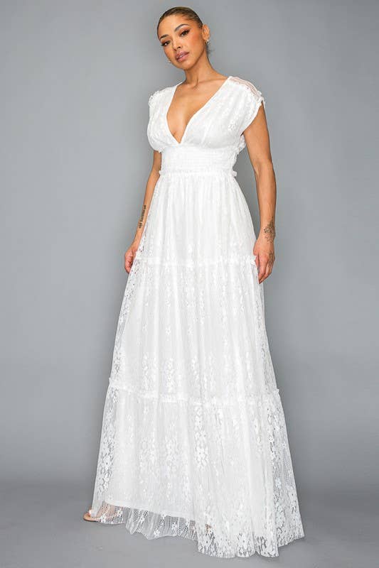 Miss Avenue – wholesale Klänning - Dam – Maxiklänning med heltäckande spets med rökig midja DM3107.9