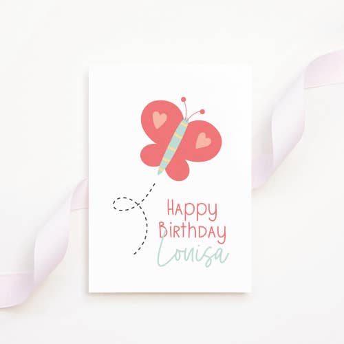 Paper Daisies by j'adorne - Wholesale Birthday card - Personalised Red Butterfly Birthday Card1