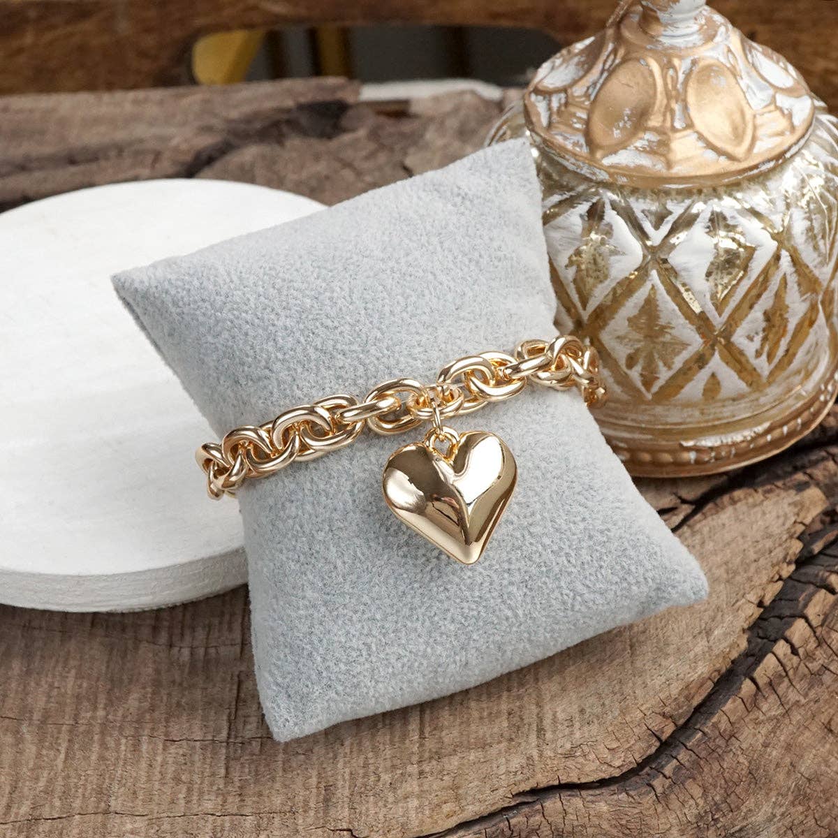 PennyLine inc - Wholesale Charm/Dangle Bracelet - Heartfelt Chain – Puffy Heart & Chunky Stretch Bracelet0