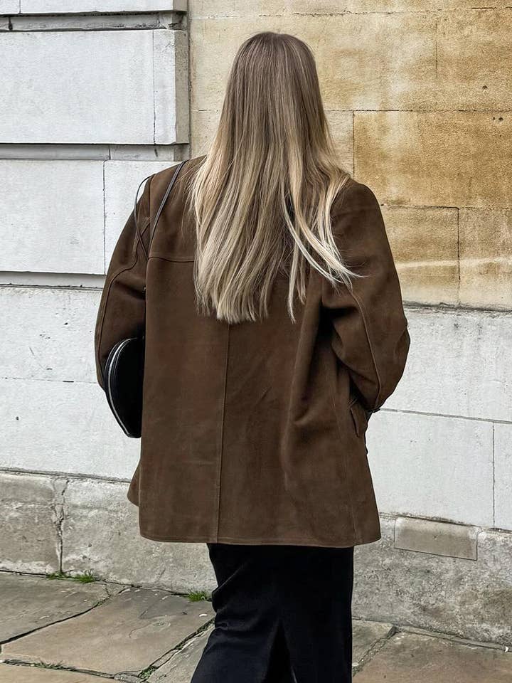 HIDDENBRAND - Wholesale Blazer - Women's - vintage oversized suede lapel blazer in brown26