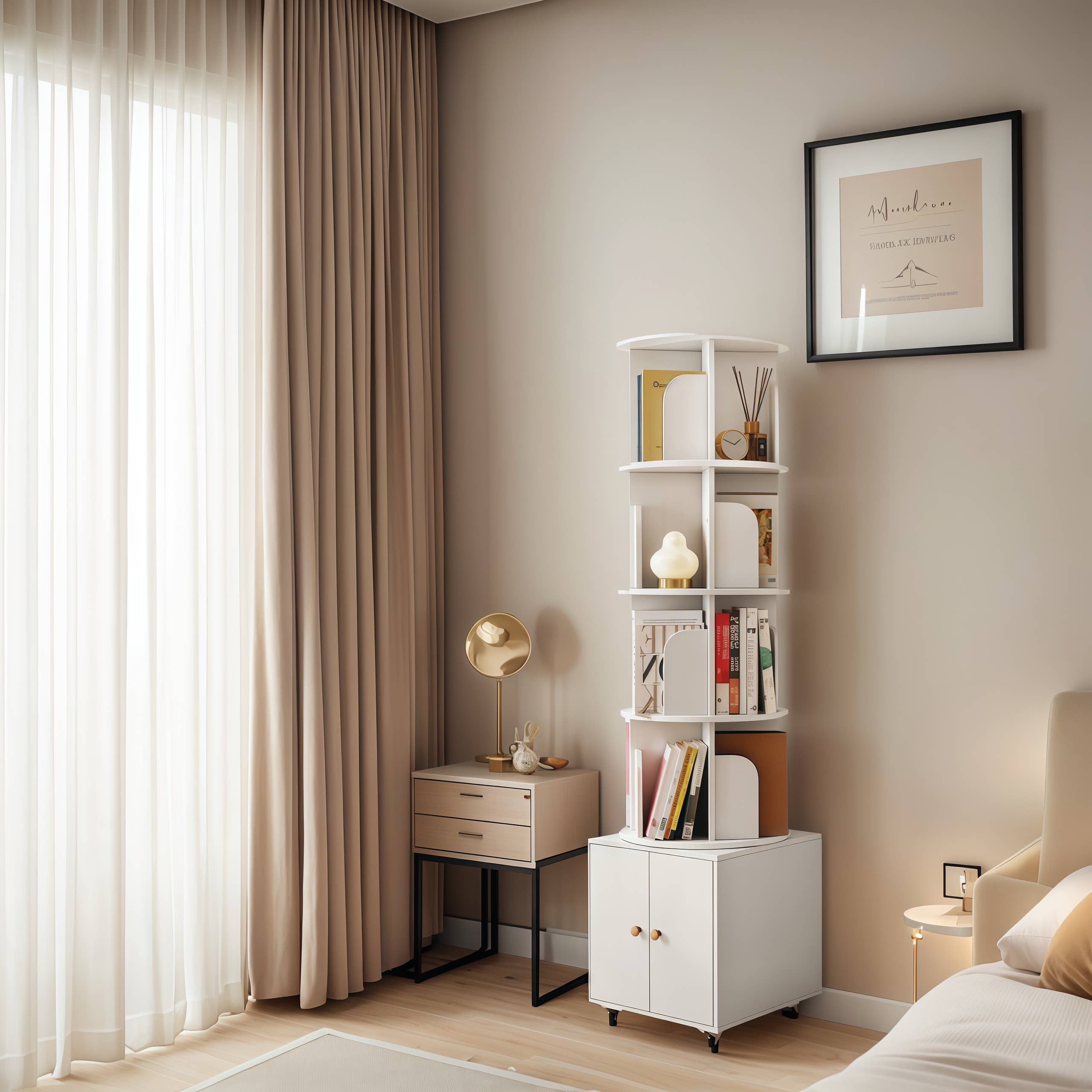 39F Inc. - Wholesale Bookcase - Rotating Wooden Bookcase with Storage Drawer,Swivel Design37