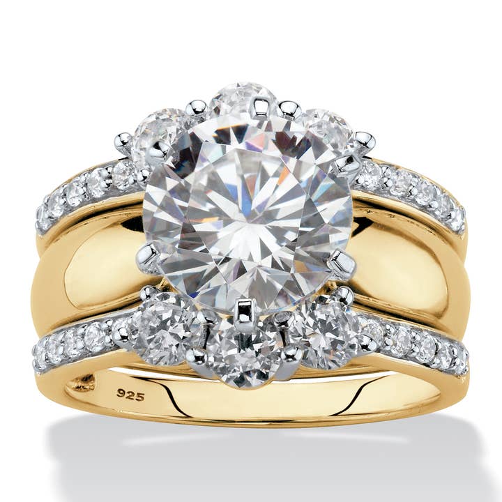 Cubic Zirconia Jacket Wedding Ring Set in Gold-Plated Silver for wholesale by PalmBeach Jewelry
