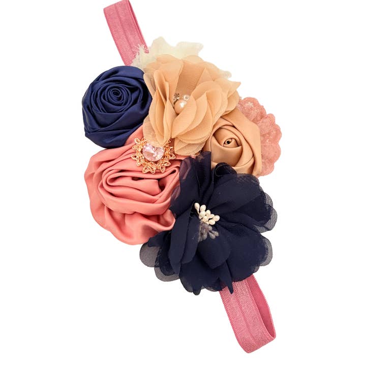 Vintage babyhårband, shabby chic babyhårband med rosa rosetter, för wholesale av Jazy and Eve