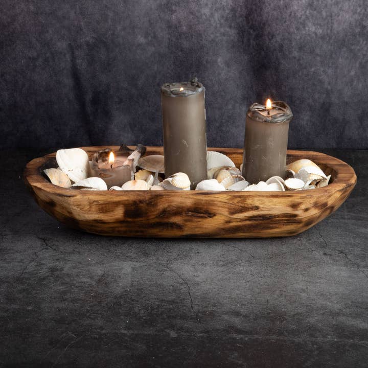 Wooden Dough Bowl Tray for Candle Table Scape 16 oz for wholesale by Jak Jak Home
