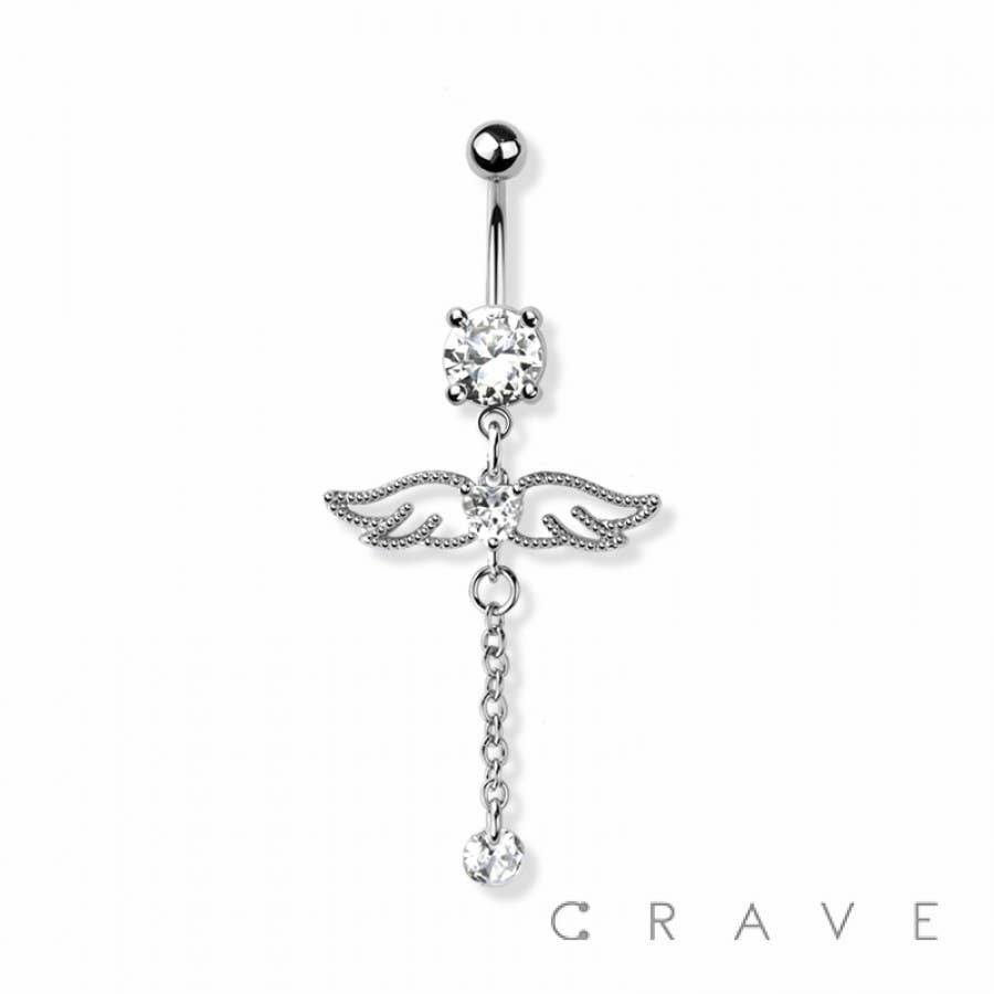 CRAVE - Wholesale Dangle Earrings - ANGEL WINGS CHAIN DANGLE 316L SS NAVEL BELLY RING0