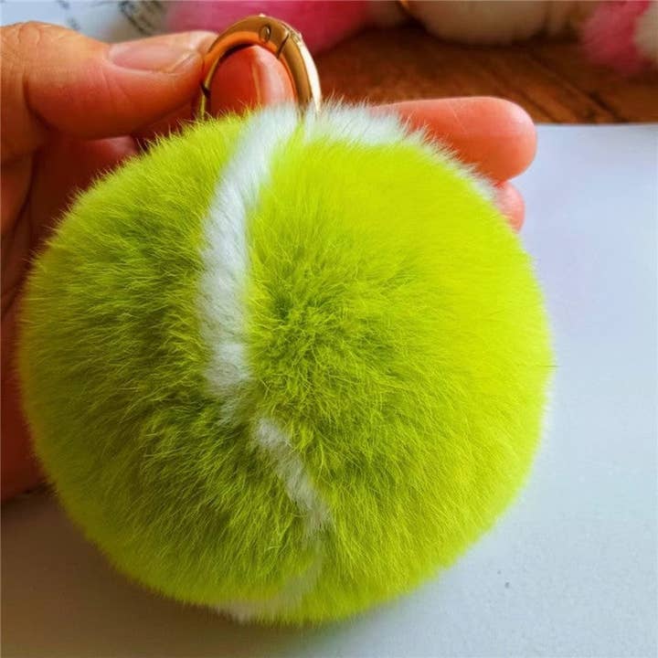 Rabbit Fur Beaver Tennis Keychain Charm for wholesale by FurDecoration
