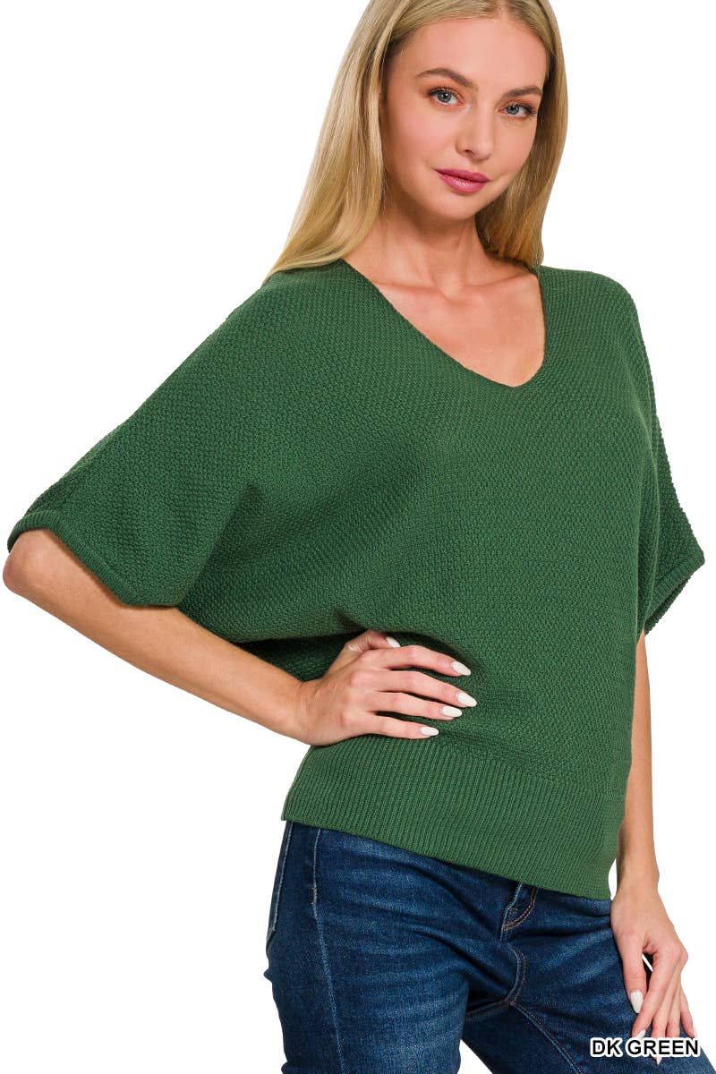 42POPS - Wholesale Knit Sweater - Women's - ',,..._ V Neck Short Sleeve Dolman Sweater4