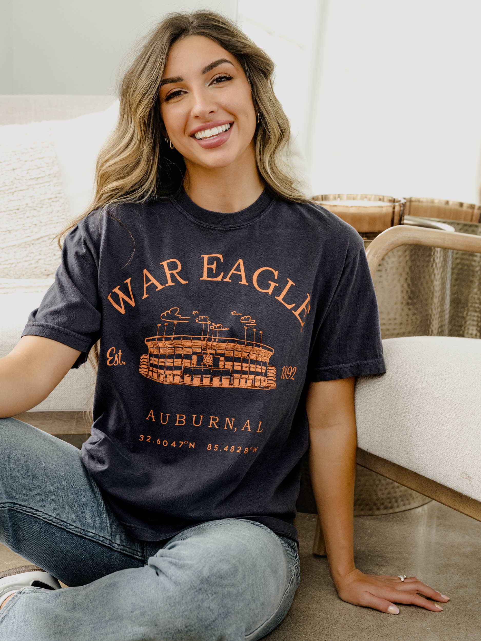 LivyLu - Wholesale Screen Printed T-Shirt - Unisex - Auburn Tigers Stadium Coordinates Navy Comfort Colors Tee0