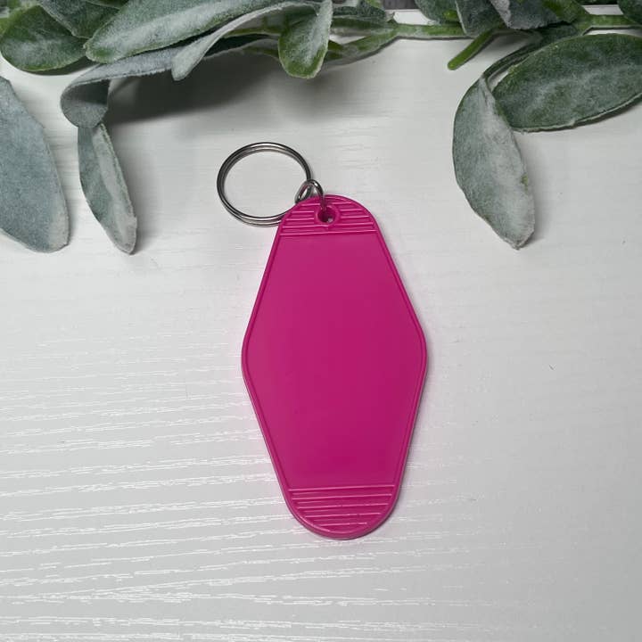 Hot Pink Motel Keychain Blank for wholesale by Mint Print Shop & Co
