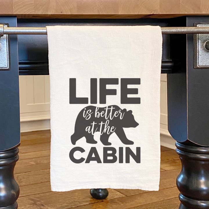 Life is Better at the Cabin (Bear) - Cotton Tea Towel for wholesale by North & Pine
