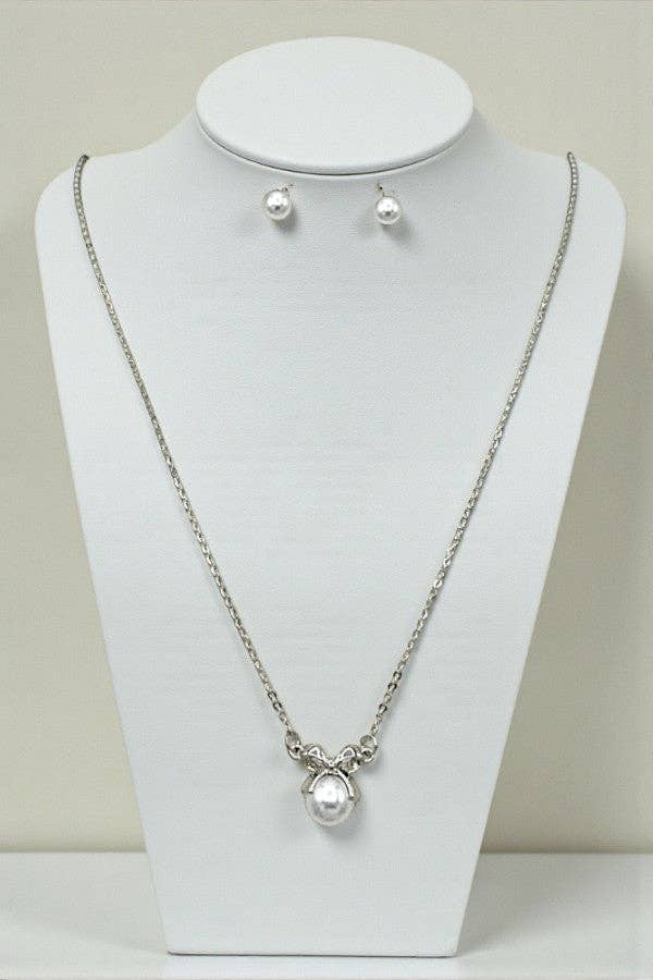Andrea Bijoux - Wholesale Jewelry Set - BOW PEARL PENDANT NECKLACE SET1
