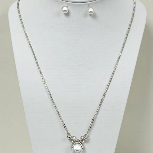 Andrea Bijoux - Wholesale Jewelry Set - BOW PEARL PENDANT NECKLACE SET1