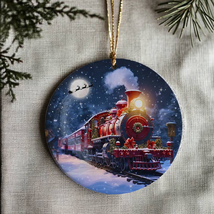 Winter Train Ceramic Ornament for Christmas Tree Decor for wholesale by Fernville Creations