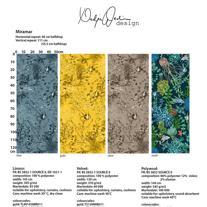 Fabric sample hanger: pattern Miramar for wholesale by Nadja Wedin design