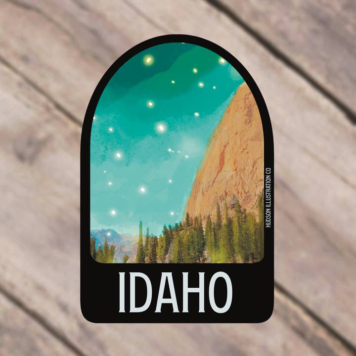 State of Idaho klistermærke/magnet/tryk/postkort for engroshandel hos Hudson Illustration Co - About Town Co