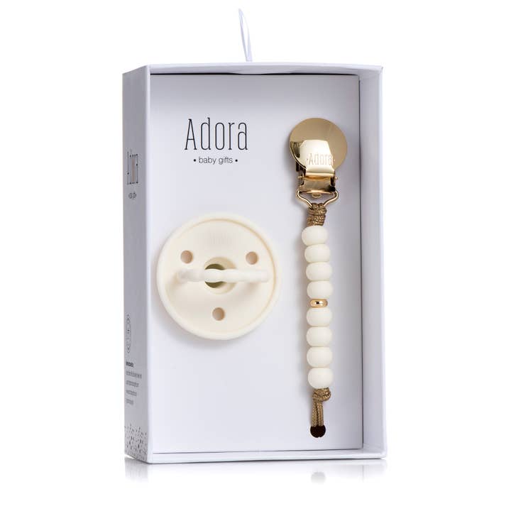 Adora Classic Vanilla Gold Ombre Pacifier Clip and Pacifier Adora Classic Vanilla Gold Ombre Pacifier Clip and Pacifier