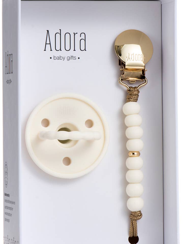 Classic Vanilla Gold Ombre Pacifier Clip Set for wholesale by Adora Baby Gifts
