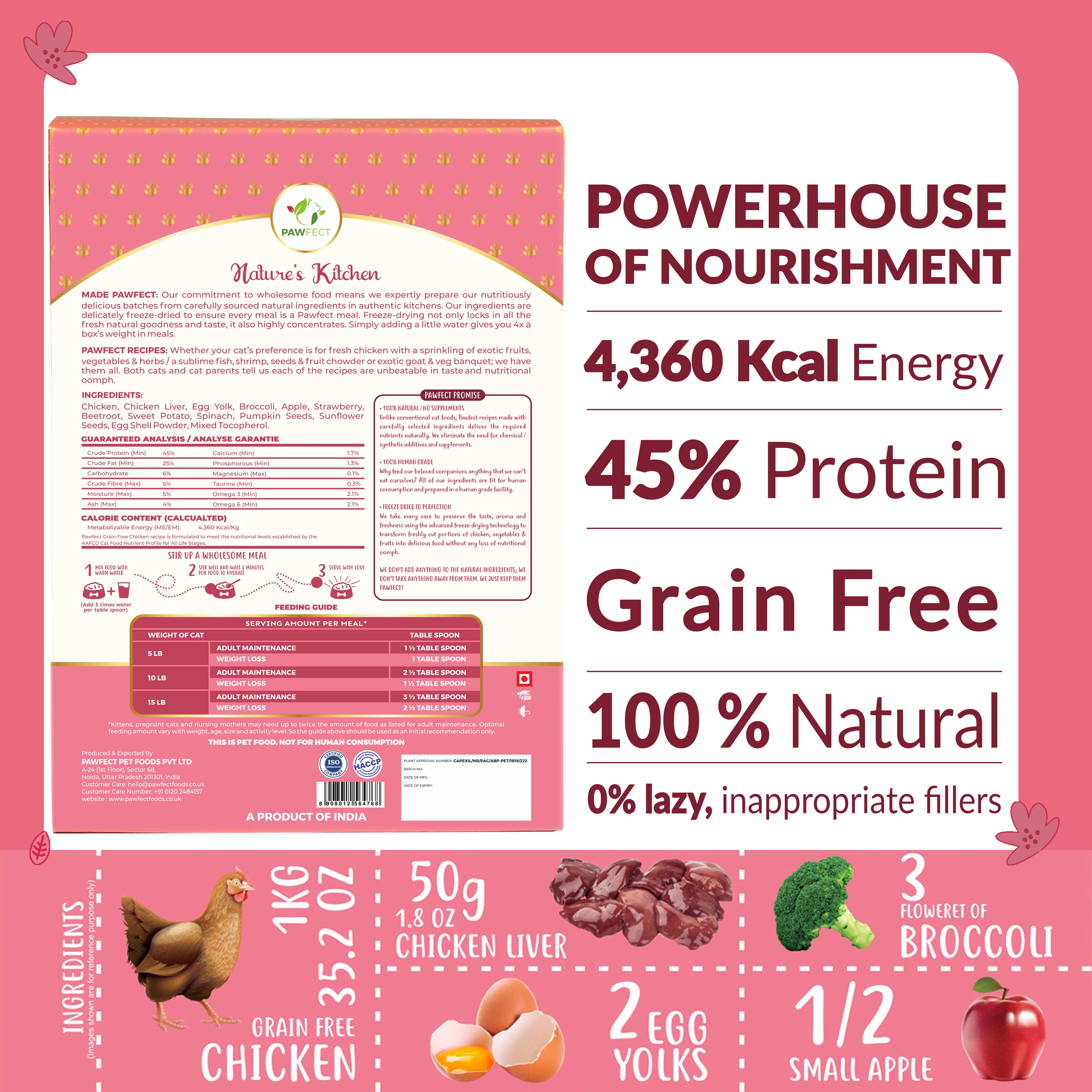 Pawfect Foods – Engroshandel Foder - Kat – Pawfect Nature's Kitchen Frysetørret Kyllingeopskrift Kattemad | Komplet & Afbalanceret Måltid | Magert Protein til Muskel- & Vægtkontrol | 100% Naturlig | Kornfri | Understøtter Vitalitet1