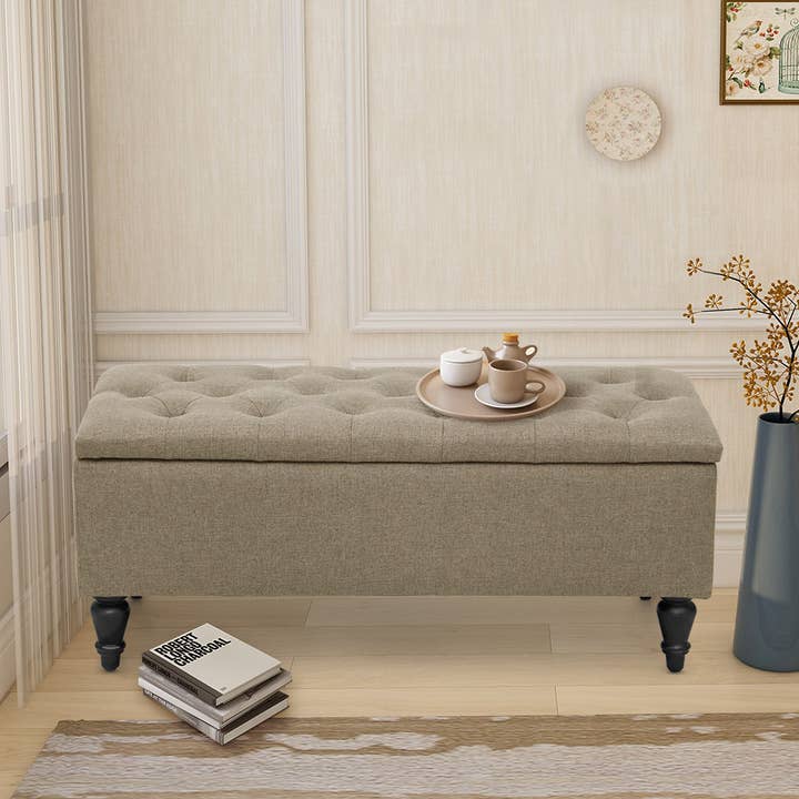 Banco de almacenamiento acolchado tapizado en tela de 38 pulgadas para venta al por mayor de Abble