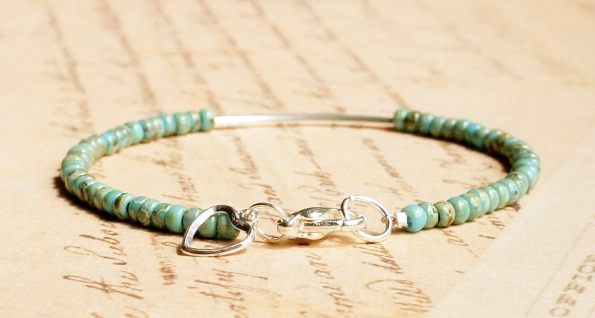 Sentimento - Wholesale Beaded Bracelet - Turquoise Blue Sterling Silver Bar Bracelet1