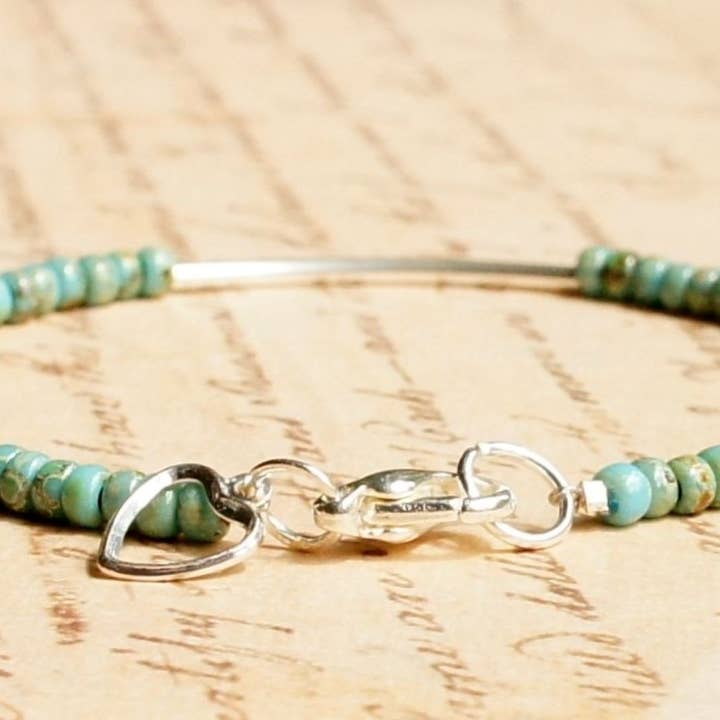 Sentimento - Wholesale Beaded Bracelet - Turquoise Blue Sterling Silver Bar Bracelet1