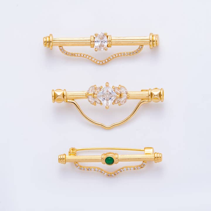 Broche vintage triple en or rempli 18K 17mm émeraude verte et CZ clair | Z-1235 - Z-1237 pour la vente par Aim Eternal