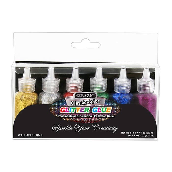20 ml Classic Color Glitter Lim - Pakke med 6 for engroshandel hos Luna Office Supply - Everyday Essential