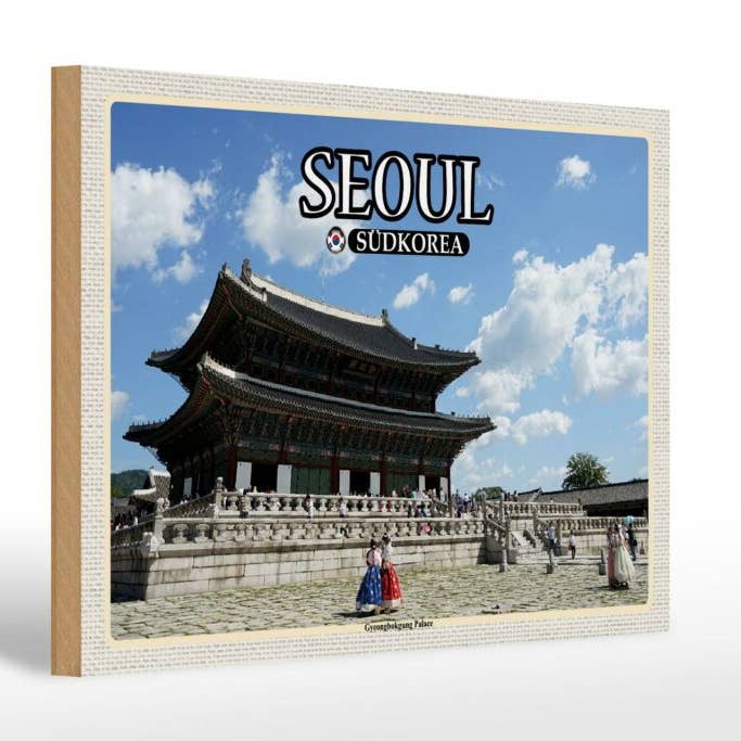 Travel wooden sign 30x20 cm Seoul South Korea Gyeongbokgung Palace deco wooden sign for wholesale by Femer