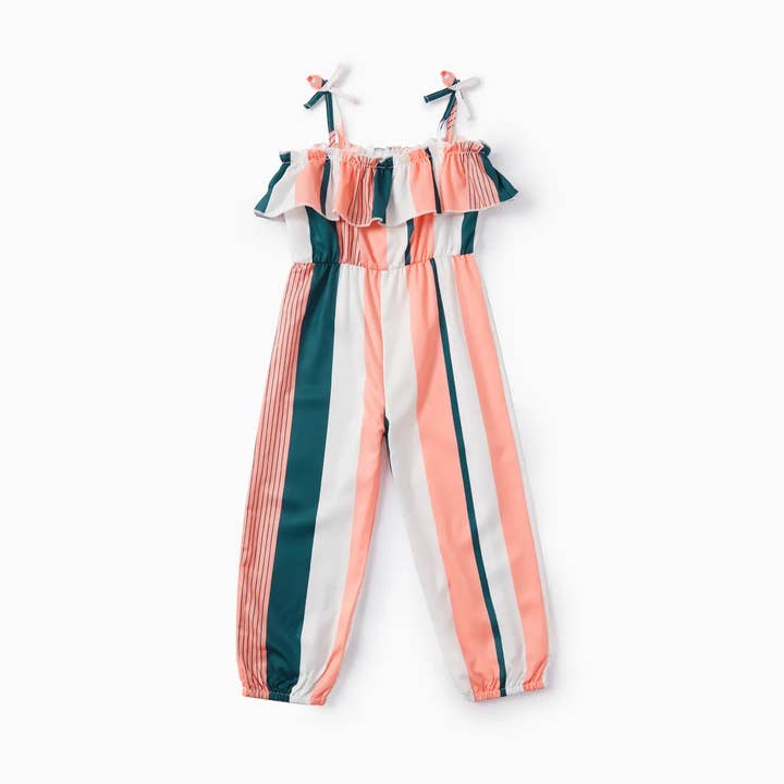 Toddler Girl Colorful Stripe Ruffled Cami Jumpsuit for wholesale by PatPat