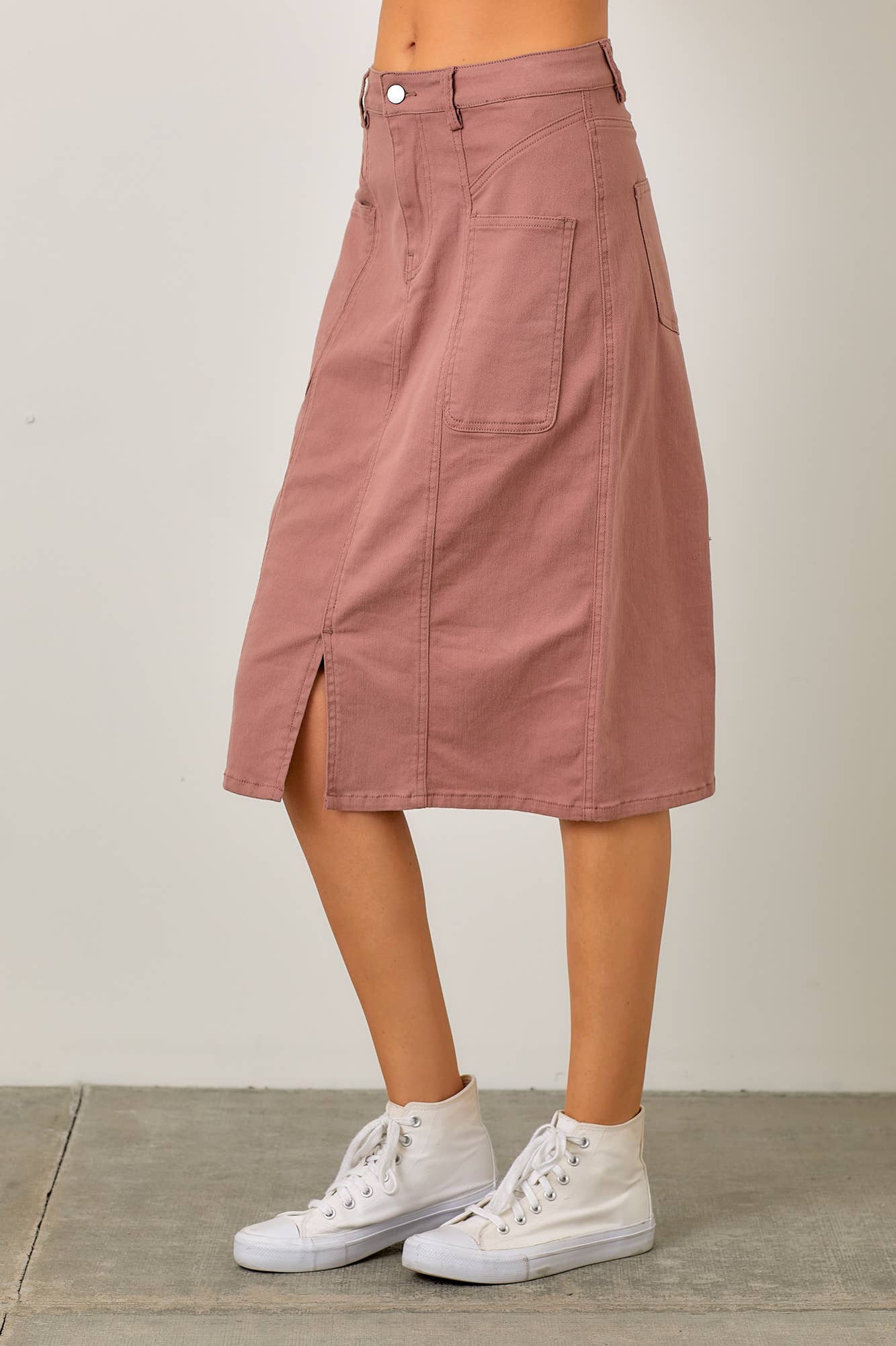 Polagram by Wellmade USA - Vente Jupe – femme - Jupe longue en denim avec détail fente arrière2