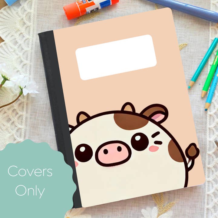 Couverture de Cahier de Composition Kawaii Vache pour la vente par Oily Graphic Creations