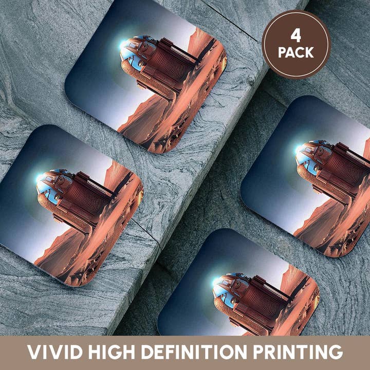 3dRose - Wholesale Coasters - 3dRose, Fantastic automatic scientific module on Mars. Blue beacon light, Coaster12