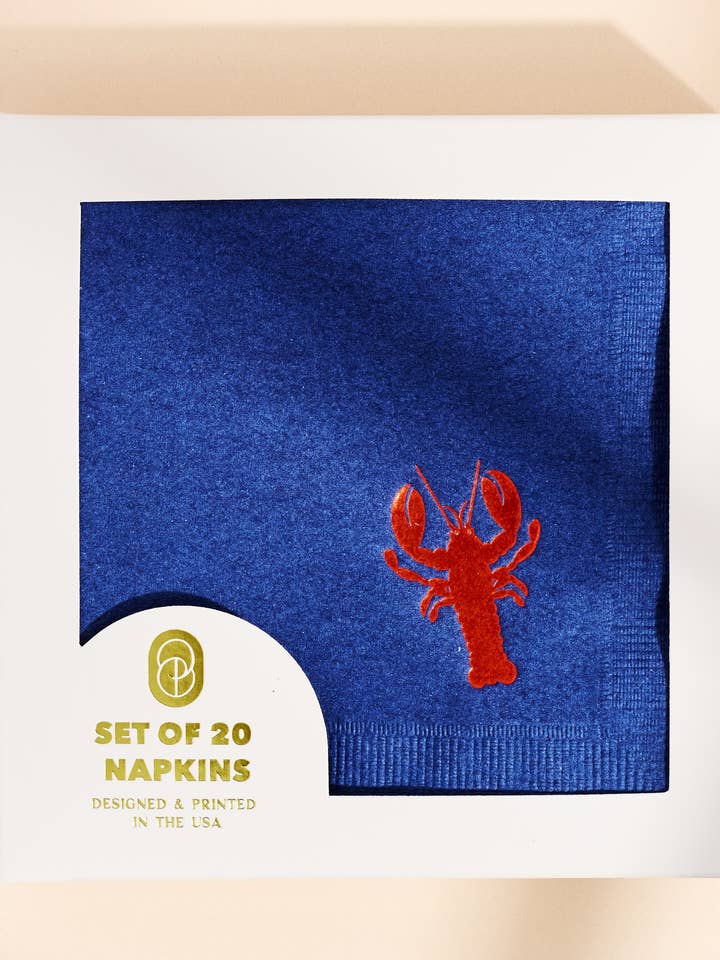 Serviettes en papier pour boissons rouge homard et bleu marine - lot de 20 pour la vente par One & Only Paper