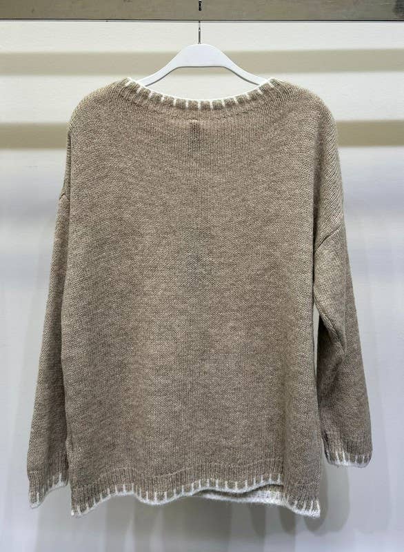 VENTI6 – Pulôver - Mulher por atacado – CAMISOLA DE MALHA DE MANGA COMPRIDA COM DETALHES NA BAINHA (2431)5