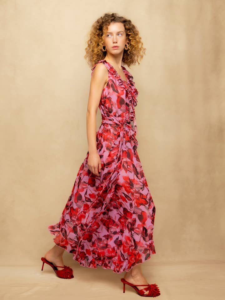 Lang Kjole Fuchsia Dafne for engroshandel hos NIZA