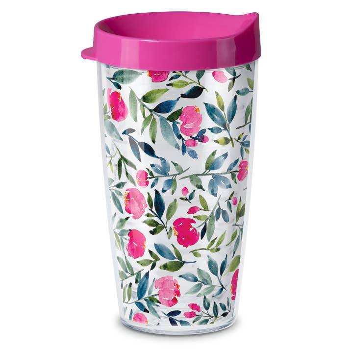 Fun Floral Insulated Travel Tumbler w/Lid 16 oz. for wholesale by Conimar Promotions