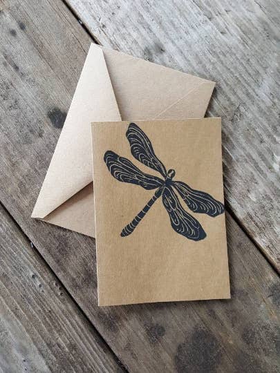 Dragonfly Linocut Notecard for wholesale by Maple Moon Designs