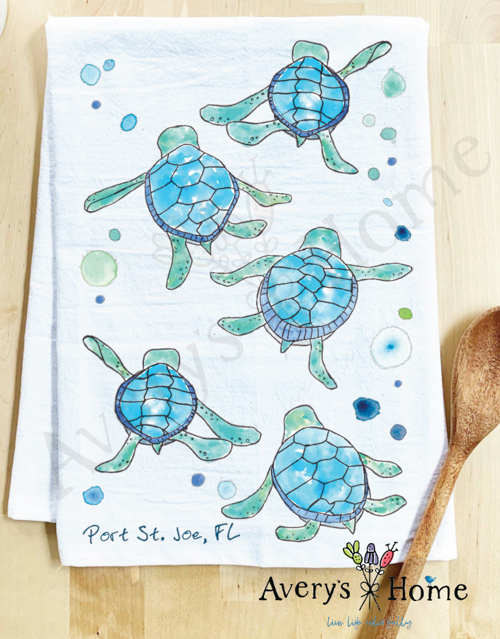 Avery's Home - Vente Torchons - Serviette de cuisine personnalisable avec adorables bébés tortues marchant sur la côte23