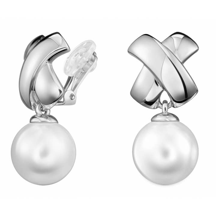 Traveller Drop oorbellen - platina verguld - 14mm parels voor wholesale door Hollander Jewels B.V.