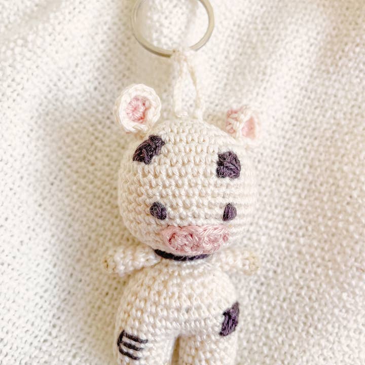 miniwhale studio – wholesale Keychain – Child – Hand-Made Crochet Cow Keychain / UKCA-CE Certified