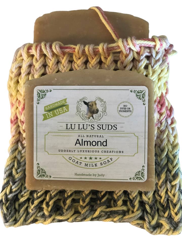 Sac à savon 100% coton tricoté à la main City Beat & Buttercup pour la vente par Lu Lu's Suds