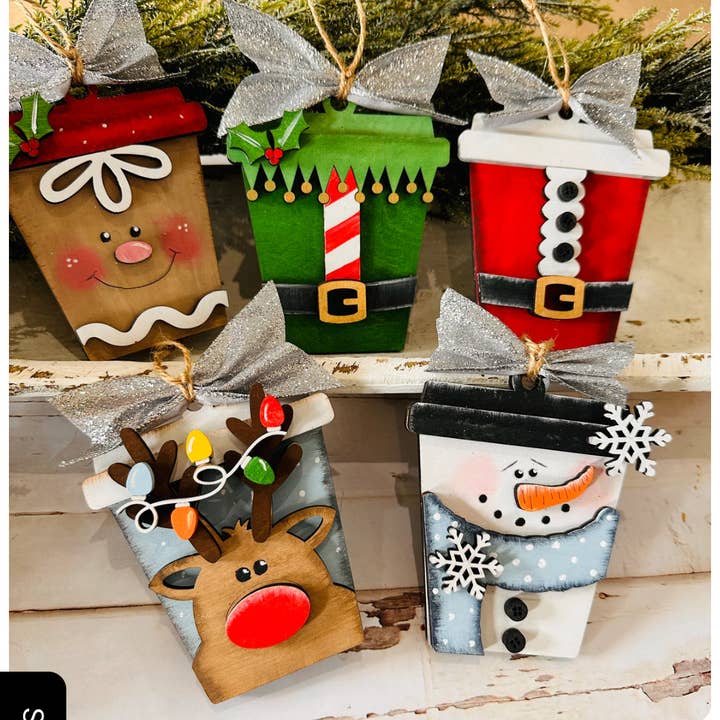 Latte Christmas Ornament Set 5 Pack P13091 for wholesale by Paisley Grace Makery