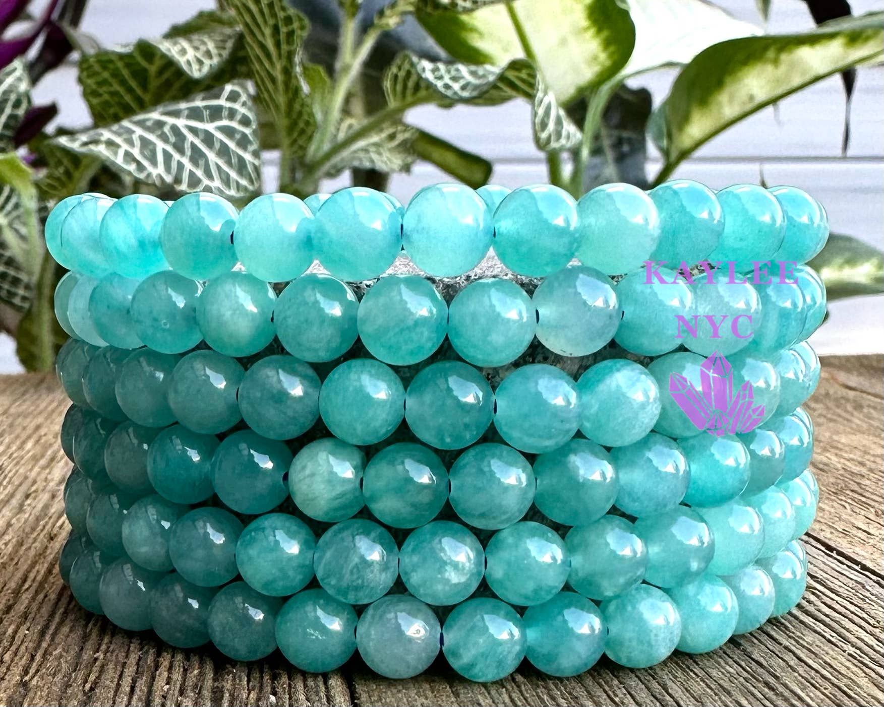 KayleeNYC - Wholesale Beaded Bracelet - 6mm Natural Amazonite 7.5” Crystal Stretch Bracelet