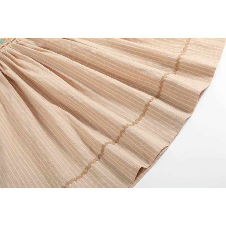 Lil Cactus - Wholesale Dress - Kids - Light Brown Pinstripe Pumpkin Smocked Bishop Dress4