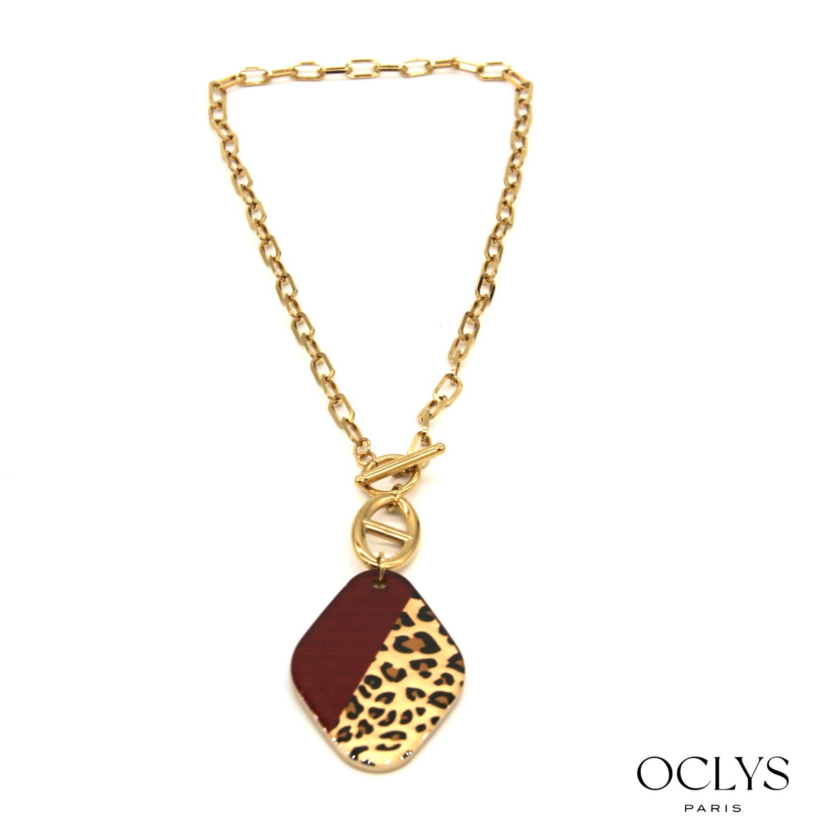 Oclys - Wholesale Link & Chain Necklace - Diamond chain necklace half colored leopard stainless steel0