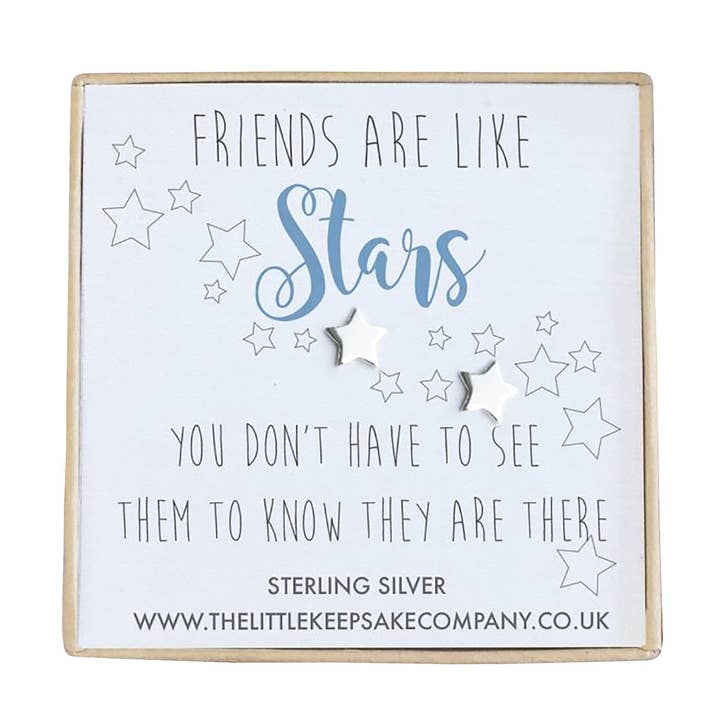 Ohrringe aus Sterlingsilber mit Zitat — Freunde sind wie Sterne, man muss sie nicht sehen, um zu wissen, dass sie da sind für den Großhandel von The Little Keepsake Company